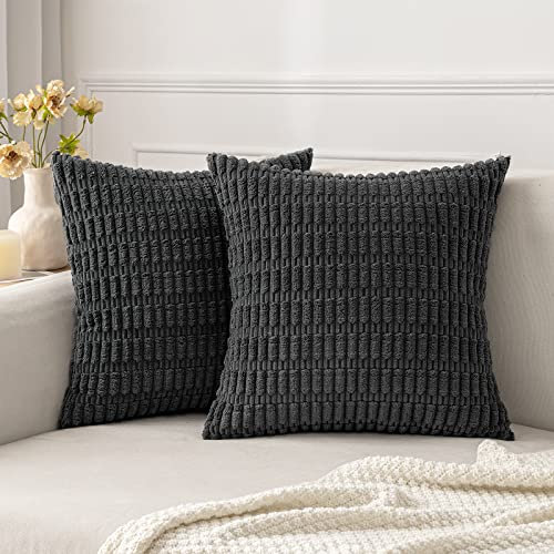 MIULEE 2er Set 45x45 cm Kordsamt Kissenbezüge Moderne Kissenhüllen Dekorative Sofakissen Dekokissen Weicher Zierkissenbezug für Wohnzimmer Sofa Schlafzimmer Boho Dekor Dunkelgrau