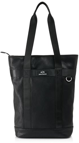 Armani Exchange Men's Zipped, Front Logo, Metal Ring Shopper, Nero-Black