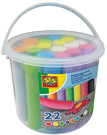 SES Creative 02205 Playground chalk 22pcs bucket - Powerful colours chalk. Includes Black for beautiful lines, Stimulates outdoor play, Stimulates creativity, Age 2+