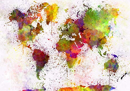 wandmotiv24 Fototapete Weltkarte Aquarell Grafitti, 400 x 280 cm - selbstklebende Strukturtapete, Wanddeko, Wandbild, Wandtapete, Welt, Karte, Bunt M1423