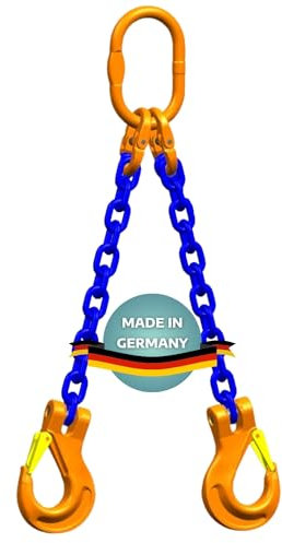 AWOTEX Zweistrang-Kettengehänge 6 mm GK 10 I 1 m Lange Anschlagkette Baustelle I Bagger-Zubehör I Traglast 2000kg (0°-45°) & 1400kg (45°-60°) nach EN818-4 I Kettengehänge 2-Strang