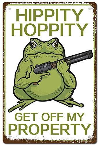 CREATCABIN Frosch-Warnschild Hippity Hoppity Get Off My Property Blechschild Wanddekoration Kunstmetallposter Vintage-Retro Aufhängen Eisen Malerei Schild Für Hausgarten Geschenke Dekorationen 30x20cm