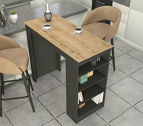 DORPEK Premier Bar Table Anthracite - Sapphire, Counter Height Table with 4 Tier Open Storage Shelves, Rectanguler Bar Stand, Kitchen Bar Table, Living Room, Dining Table