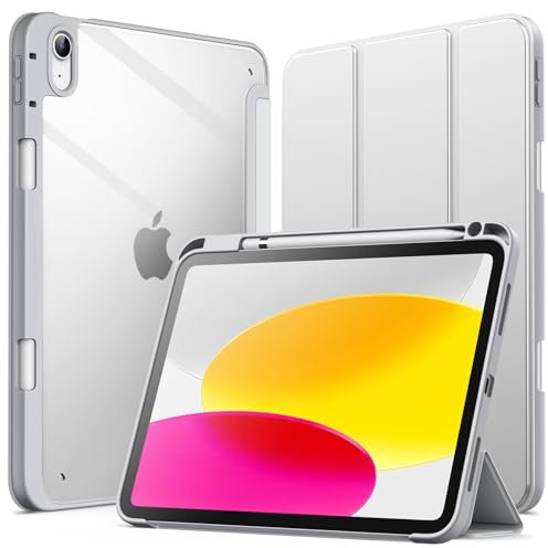 JETech Hülle für iPad (A16) 11./10. Generation (2025/2022) mit Stifthalter, Klare Transparente Rückseite Schutzhülle Dünner Ständer Stoßfest Tablet (Silber)
