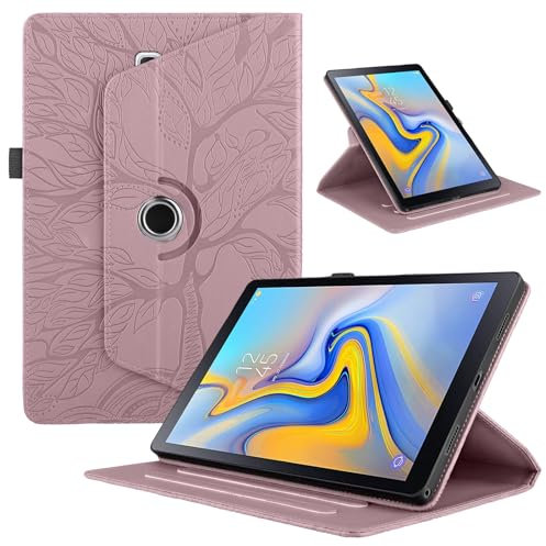 TEDTIKJT Funda para Tabletas Samsung Galaxy Tab A 10.5 2018 SM-T590/T595/T597 Funda PU Cuero Folio Cover Protectora 360 Giratoria Soporte Carcasa, Oro Rosa Árboles