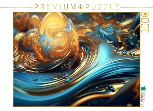 CALVENDO Puzzle Blaugoldene Bewegung - organische Formen als abstrakte Kunst | 1000 Teile Lege-Größe 64 x 48 cm Foto-Puzzle für glückliche Stunden