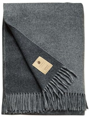 TILLHÅLL Herbst Wolldecke aus 100% Reiner Bio-Lammwolle | leicht & weich | Made in Germany | 130x190 cm | Double-face Optik – Blau