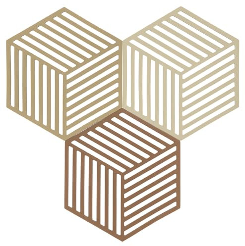 Zone Denmark - Lot de 3 Dessous-De-Plat en Silicone - Design GéoméTrique Moderne - Résistant À 250°C - Lave-Vaisselle - 2 Dimensions - Kaki/Sable Chaud/Amande