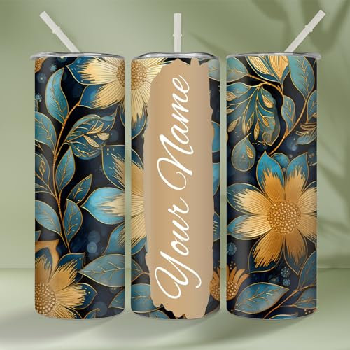 ROONMKUU Vaso personalizado de flor con nombre de 20 onzas, taza de viaje con tapa y pajita, vaso de flores, vaso para el día de la madre