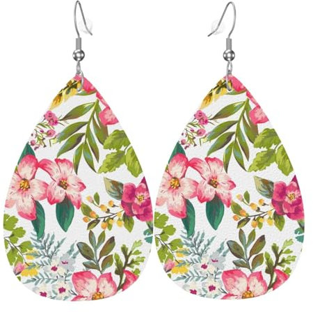 Modische Ohrringe mit Hibiskusblumen-Motiv, stilvoll und schön, leicht, baumelnd für Frauen und Mädchen, Einheitsgröße, Leder