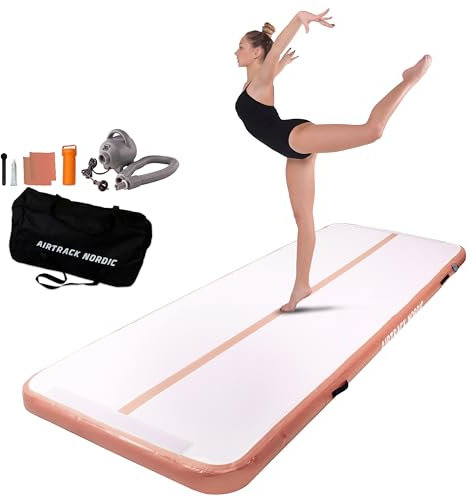 AirTrack Nordic Standard Air Track Matte 3m - 8m mit Luftpumpe, Turnmatte Aufblasbar, Am Besten für Gymnastik, Yoga - Langlebig & Einfach zu Transportieren Matte Sport, Gymnastikmatte (4, coral)