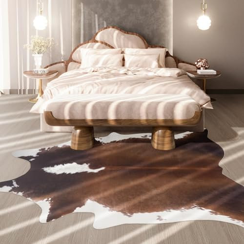 Kuhfell-Teppich, 1,6 x 1,9 m, rutschfest, Kuhfell-Teppich, Tierdruck, Western-Teppich für Wohnzimmer, Schlafzimmer, Esszimmer, Teppich für westliche Dekoration