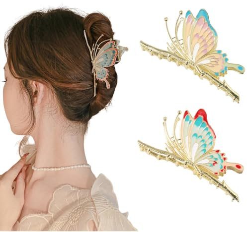 Traziewell Haarklammer Metall Haarklammer Butterfly Haarklammer Schmetterling Haarspangen Damen Mittelgroß Haarspange Metall Haarklammern Glitzer Groß Dünnes Haar Clips für Frauen Mädchen 1405