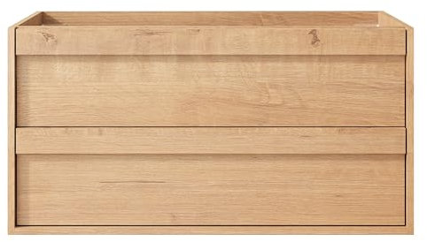 UEV Meuble sous Lavabo Suspendu 90cm, Deux Tiroirs avec Grand Espace de Rangement, Tiroirs avec Système de Fermeture en Douceur, 90 x 45 x 46cm, Naturel(Lavabo Non Inclus)