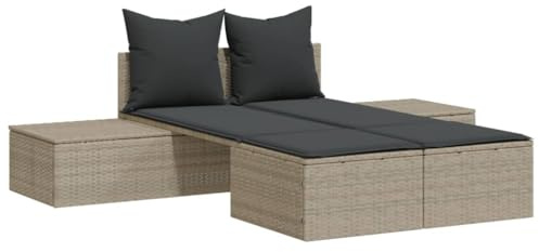 vidaXL Doppel-Sonnenliege mit Kissen Hellgrau Poly Rattan