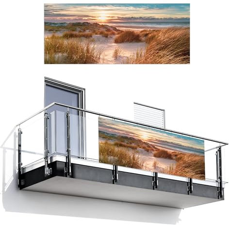MuchoWow© Sichtschutz/Balkon Einseitig 130x300 cm Groß PVC Terrassen Garten ohne Bohren Wetterfest Gartenzaun Terrasse Balkonschutz Garten Deco Balkonomrandung Strand - Dünen - Sonnenuntergang