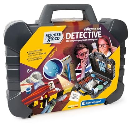 Clementoni Wissenschaft und Spiel Lab – Detektivkoffer für Kinder ab 8 Jahren, Wissenschaftsspiel mit UV-Taschenlampe, Vergrößerungsglas und Anderen Werkzeugen, Made in Italy, 19386
