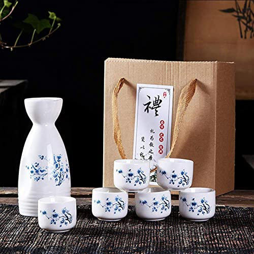 CHFYIJYHM Refineness - Juego de 7 piezas de cerámica con 6 tazas de sake, diseño pintado a mano, juego de vino tradicional de porcelana japonesa, kit de bebida Saki caliente/D (F)