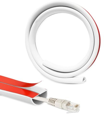 Goulotte Passe Cable Auto-adhésif, Cache Cable TV Mural, Goulotte Electrique Exterieur, Cache Cable Sol pour Cacher 1 Câble, Blanc(Demi-Cercle, 6 Mètres)