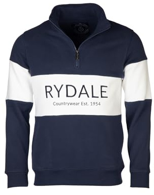Mens Striped Embroidered Sweatshirt Men Country Jumper Sweater Fleece (UK, Alpha, XL, Regular, Regular, Rydale Navy/White/Navy)