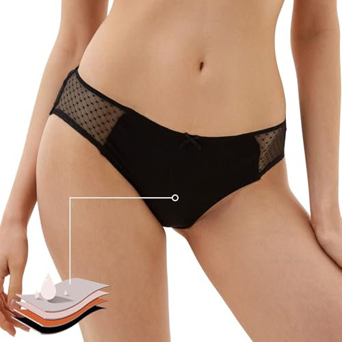 Risipu 2er Pack Damen Perioden Unterwäsche,Baumwolle Menstruation Unterhosen,Menstruationsunterwäsche 4 Auslaufsicheren Schichten (DE/NL/SE/PL, Alphanumerisch, M, Regular, Regular, Schwarz)