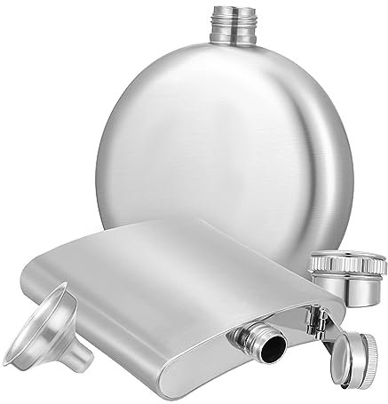 SHOWERORO Flasques à Liqueur En Acier Inoxydable 304 5oz Et 7oz Avec Entonnoir Étanche, Compact Et Portable Pour Hommes Et Femmes, Pour Camping, Randonnée Et Activités Extérieures, Set De 3 Pièces
