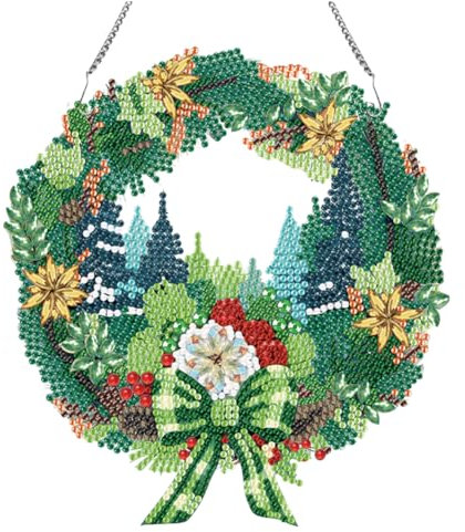 AMZLORD Kit de corona de diamantes de imitación de cristal 5D con forma especial para hombre de galletas de Navidad, corona de pintura artística con diamantes de Papá Noel, cartel colgante,