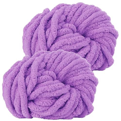 Hengrongshen Dicke Wolle Dickes Garn 2 Stück 500g, Chunky Yarn, Chunky Wool, Armstricken Wolle zum Häkeln für Decke, XXL Riesen Wolle Perfekt zum Weben von Schals Mützen Haustier Nest - Helles Lila