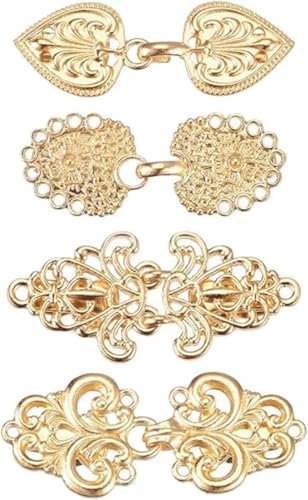 4 Stück Dirndl Schnalle, Cinch Clip, Cardigan Clip, Vintage Pullover Schal Clips, Drosche Gold, Clips für Kleidung, Retro Umhang Pins Kragen Verschlüsse, Kostüm Haken Metall(Gold)