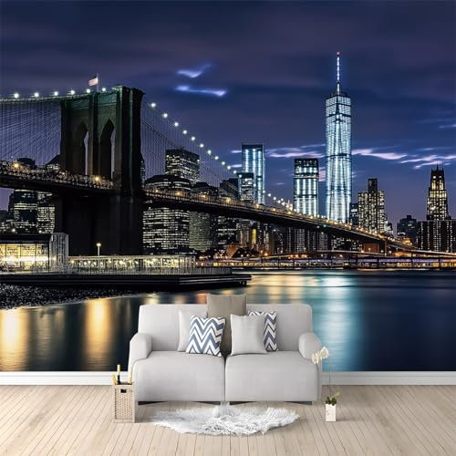 Fototapete 3D New York City-Nachtansicht 200x140 cm Vliestapete Wandbild Fototapeten Vlies Tapeten Wandtapete Schlafzimmer Wohnzimmer Kinderzimmer Moderne Wanddeko
