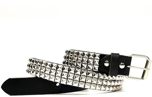 SCOPLATY Echtleder-Gürtel mit Nieten für Damen und Herren, Punk-Rock, Y2k, Goth-Stil, mit Nieten und Spikes für Jeans, silber, 4XL