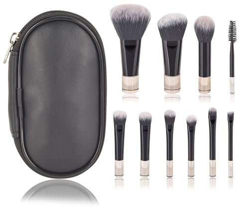 AWAVM 10Pièces pinceaux de maquillage de voyage et trousse de maquillage,pinceaux de maquillage professionnels de voyage,Mini l'ensemble de maquillage pour le visage et les yeux (Noir)