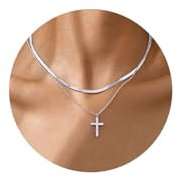 TempBeau Kreuz Kette Damen, Halsketten für Frauen Mädchen aus Edelstahl, Layering Kette Damen mit Kreuz Anhänger, Christlich Kreuzkette für Ostern Geburtstag Muttertag Kommunion Geschenk - Silber