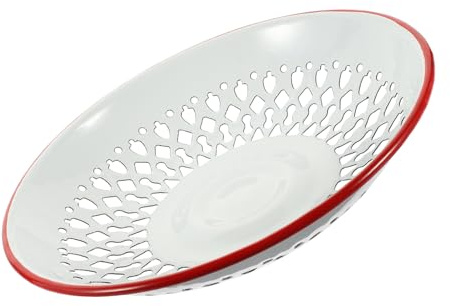 PRETYZOOM Cesta de Drenaje Esmaltada Roja, Colador Multiusos Hueco, Bandeja para Frutas y Verduras, Ligera y Resistente, Adecuado para Cocina y Picnic, Almacenamiento Práctico de Snacks