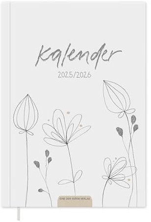 Eine der Guten Terminkalender A5 - Studienplaner 2025 2026, 18 Monate Wochenplaner & Notizbuch für Juli 25 bis Dez. 26, Softcover Taschenkalender, Weiß Grau, klimaneutral, FSC Papier