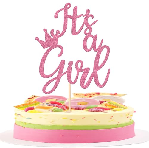 1 Stück It’s a Girl Cake Topper Glitzer Süßes Mädchen Tortendeko Enthüllung des Geschlechts Kuchen Deko für Baby Dusche Mädchen Geburtstag Party Kuchen Dekoratio Rosa