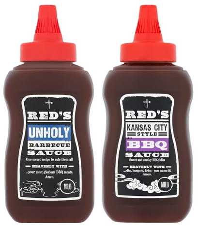 Red's Barbecue Sauce Duo | Unholy & Kansas City Style BBQ Sauce | Mild, 2 x 320g Squeezy Bottles