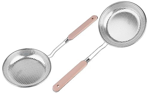 CONGARTENO Colador Inoxidable con Mango de Madera Cesta Perforada para Escurrir Alimentos Fritos Extra Grande para