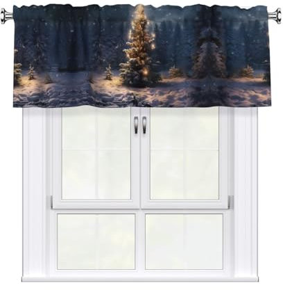 Tenda a mantovana jacquard con stampa di albero di Natale, 137 x 45,7 cm, per finestra, cucina, bagno, tasca per asta