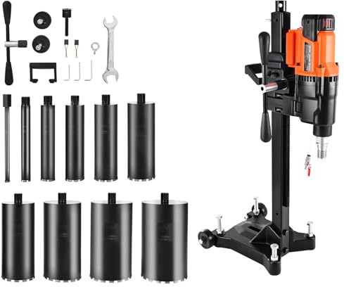 VEVOR Diamond Core Drilling Machine, 0.8-10 in Drilling Diameter, Stand-Mount Dry and Wet Concrete Core Drill Rig with 10 Bits, 470/800 RPM 2-Speed, UNC1 1/4-7 Thread, for Concrete Brick Stone, 2500W