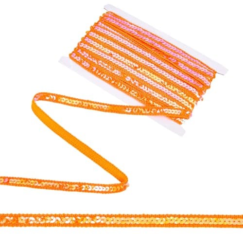 CABODYALS 10 m 12mm Orange Paillettenbesatzrolle Glitzernde Flechtstreifen Glitzernde Runde Flache Perlen Stoffbänder Zum Nähen Herstellen von Kostümpartys Tanzkleidern Bastelbedarf