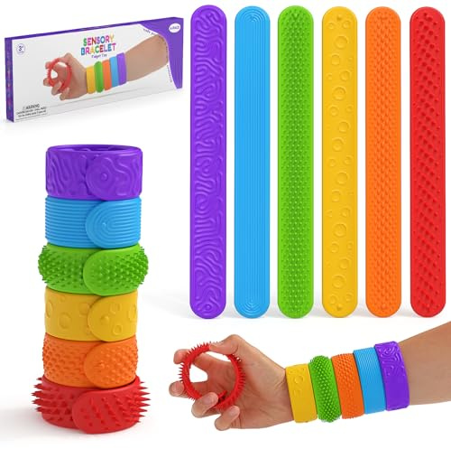 Sensorik Armbänder für Kinder und Erwachsene (6er Pack) - Texturierte Silikon Fidget Toys zur Beruhigung, Stressabbau für Autismus, ADHS, Büro, Schule und unterwegs