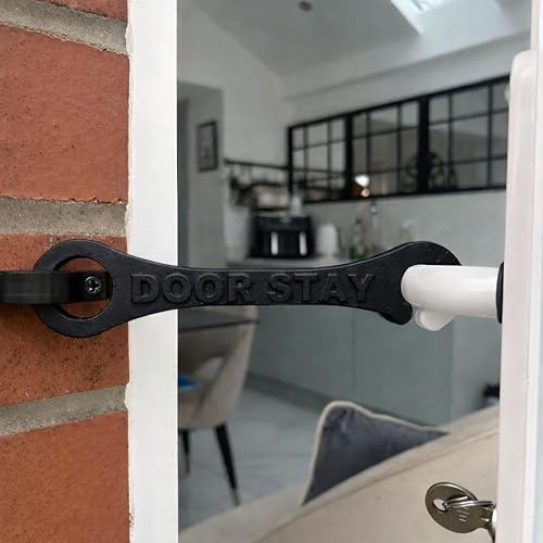 Bi-Fold Door Stay – Hook & Eye Latch Style Door Holder & Restraint – Holds Bi-Fold Doors Open Securely – Controlled Opening for Ventilation & Pet Access (Black)