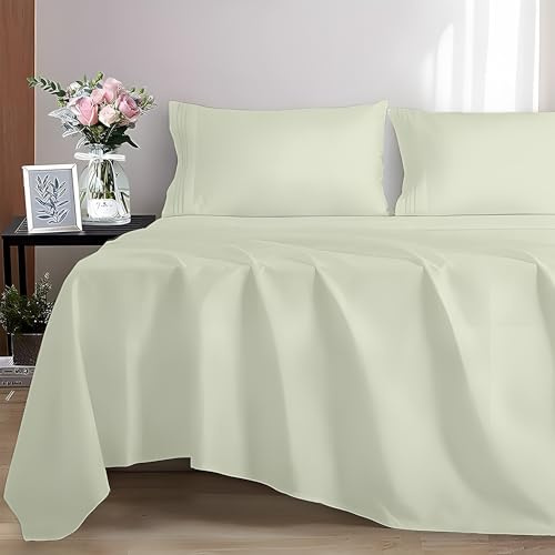 EverSoft Bedding 100% Egyptian cotton Flat Sheet, 400 Thread Count Ultra-Soft Long Staple Top Bed Sheet, Luxury Hotel Quality (Cream, King)
