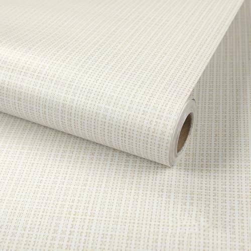 ANBILILA Self-Adhesive Wallpaper, Beige Linen Textured Faux Grasscloth Thickened Peel and Stick Contact Paper, 40x500CM Natural Woven Pattern Removable Wallpaper Deco Film for Wall Sticker