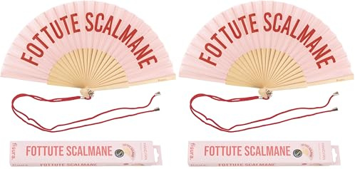 Fisura – Ventaglio in legno rosa con frase “F*ttute scalmane”, accessorio divertente con cordino, design moderno ideale per l’estate e la menopausa. Dimensioni: 42,5 x 23 cm. (Confezione da 2)