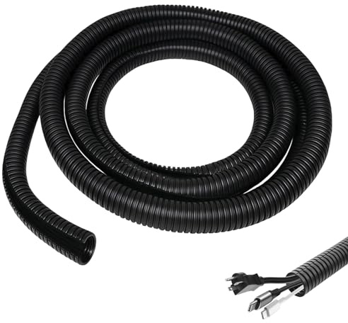 Cable Tidy Sleeve, 10Ft Cable Management Wire Tidy Cord Protector Corrugated Wire Tube Cable Protection Pipe for dogs and cats from pet chewing (Black, 13×3mm)