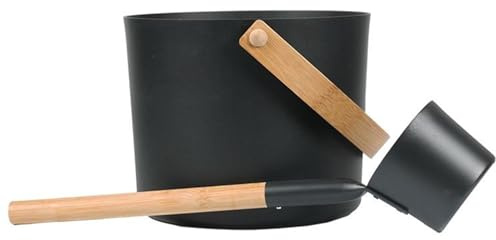 HohuzSruk Ensemble seau et louche, seau en aluminium luxueux de 7 l avec cuillère à poignée de 42,5 cm de long, seaux en aluminium et louche, accessoires pour saunas, accessoires de bain