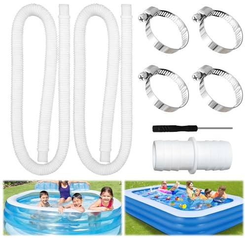 ZMCVOE Manguera Piscina 32mm, 2 Piezas Mangueras de Piscina de 32 mm con 4 Clips de Seguridad y 1 Conector de Manguera, 150 cm Manguera de Piscina 32mm, Tubo Piscina para Bomba de Filtro