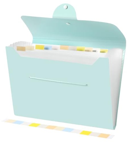 Brencco Cartelletta Porta Documenti A4, 12 Scomparti, Verde Chiaro | Cartella a Soffietto A4 in PP con Etichette, Espandibile per Scuola, Ufficio, Casa e Studio